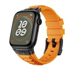 Per Apple Watch 46mm / 49mm / 45mm / 44mm Kalebol High Stretch Silicone Armor Watch Band (Nero Arancione)