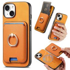 Per iPhone 15 Plus Retro Cross Leather Card Bag MagSafe Custodia per telefono (giallo)