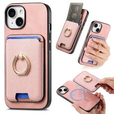 Per iPhone 15 Plus Retro Cross Leather Card Bag MagSafe Custodia per telefono (rosa)