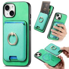 Per iPhone 15 Plus Retro Cross Leather Card Bag MagSafe Custodia per telefono (verde)