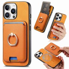 Per iPhone 15 Pro Max Retro Cross Leather Card Bag MagSafe Custodia per telefono (giallo)