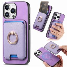 Per iPhone 15 Pro Max Retro Cross Leather Card Bag MagSafe Custodia per telefono (viola)