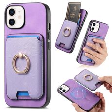 Per iPhone 12 Retro Cross Leather Card Bag MagSafe Custodia per telefono (viola)