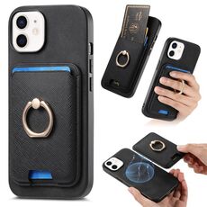 Per iPhone 12 Retro Cross Leather Card Bag MagSafe Custodia per telefono (nero)