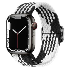 Per Apple Watch 46mm / 49mm / 45mm / 44mm Kalebol Eight Buckle Nylon Braided Watch Band (Nero Bianco)