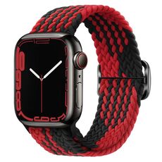 Per Apple Watch 46mm / 49mm / 45mm / 44mm Kalebol Eight Buckle Nylon Braided Watch Band (Nero Rosso)