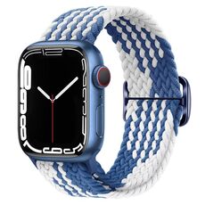 Per Apple Watch 46mm / 49mm / 45mm / 44mm Kalebol Eight Buckle Nylon Braided Watch Band (Blu Bianco)