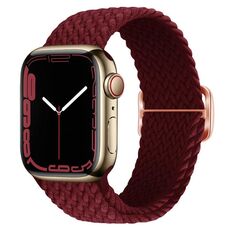 Per Apple Watch 46mm / 49mm / 45mm / 44mm Kalebol Eight Buckle Nylon Braided Watch Band (Rosso Vino)