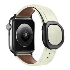Per Apple Watch 46mm / 49mm / 45mm / 44mm Kalebol Cinturino per orologio in vera pelle con fibbia magnetica pieghevole (beige)