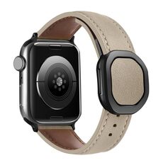 Per Apple Watch 46mm / 49mm / 45mm / 44mm Kalebol Magnetic Fold Genuine Buckle Cinturino in pelle per orologio (albicocca)