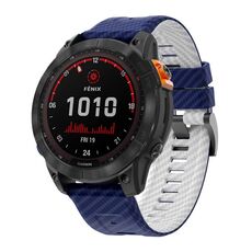 Per Garmin Fenix ​​7 22mm Kalebol Two Color Carbon Fiber Print Silicone Watch Band (Blu Royal Bianco)