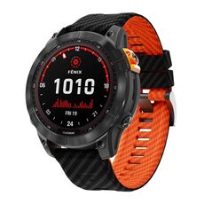 Per Garmin Fenix ​​7 22mm Kalebol Two Color Carbon Fiber Print Silicone Watch Band (Nero Arancione)