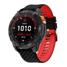Per Garmin Fenix ​​7 22mm Kalebol Two Color Carbon Fiber Print Silicone Watch Band (Nero Rosso)