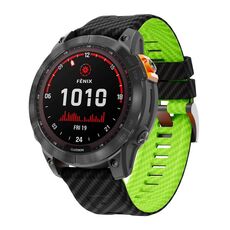 Per Garmin Fenix ​​7 22mm Kalebol Two Color Carbon Fiber Print Silicone Watch Band (Nero Lime)
