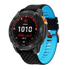 Per Garmin Fenix ​​7 22mm Kalebol Two Color Carbon Fiber Print Silicone Watch Band (Nero Azzurro)