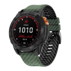 Per Garmin Fenix ​​7 22mm Kalebol Two Color Carbon Fiber Print Silicone Watch Band (Verde Militare Nero)