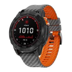 Per Garmin Fenix ​​7 22mm Kalebol Two Color Carbon Fiber Print Silicone Watch Band (Grigio Arancione)