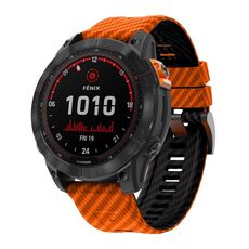 Per Garmin Fenix ​​7X 26mm Kalebol Two Color Carbon Fiber Print Silicone Watch Band (Arancione Nero)