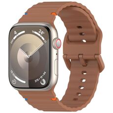 Per Apple Watch 46mm / 49mm / 45mm / 44mm Kalebol Wavy Grain Cinturino in silicone cucito (marrone)