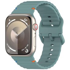 Per Apple Watch 42mm / 41mm / 40mm / 38mm Kalebol Wavy Grain Cinturino in silicone cucito (verde pino)