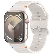 Per Apple Watch 42mm / 41mm / 40mm / 38mm Kalebol Wavy Grain Cinturino in silicone cucito (Starlight)