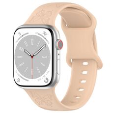 Per Apple Watch 46mm / 49mm / 45mm / 44mm Kalebol 8-shaped Buckle Butterfly Embossed Silicone Watch Band (Milk Tea)