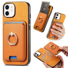 Per iPhone 11 Retro Cross Leather Card Bag MagSafe Custodia per telefono (giallo)