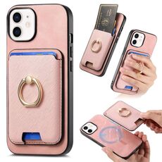 Per iPhone 11 Retro Cross Leather Card Bag MagSafe Custodia per telefono (rosa)
