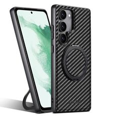 Per Samsung Galaxy S22+ 5G Suteni G3 Custodia per telefono con supporto in pelle e fibra di carbonio con rotazione a 360° MagSafe (nero)
