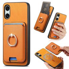 Per Sony Xperia 10 VI Retro Cross Leather Ring Vertical Insert Card Bag MagSafe Custodia per telefono (giallo)