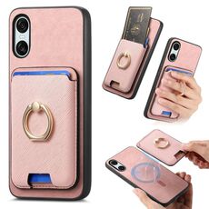 Per Sony Xperia 10 VI Retro Cross Leather Ring Vertical Insert Card Bag MagSafe Custodia per telefono (rosa)