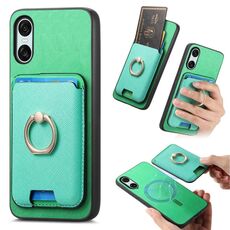 Per Sony Xperia 10 VI Retro Cross Leather Ring Vertical Insert Card Bag MagSafe Custodia per telefono (verde)