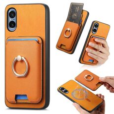 Per Sony Xperia 5 V Retro Cross Leather Ring Vertical Insert Card Bag MagSafe Custodia per telefono (giallo)