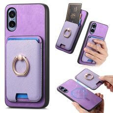 Per Sony Xperia 5 V Retro Cross Leather Ring Vertical Insert Card Bag MagSafe Custodia per telefono (viola)