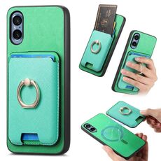 Per Sony Xperia 5 V Retro Cross Leather Ring Vertical Insert Card Bag MagSafe Custodia per telefono (verde)