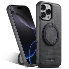 Per iPhone 16 Pro Suteni G3 360 Supporto Rotante MagSafe Custodia Posteriore in Pelle Denim per Telefono (Nero)