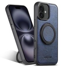 Per iPhone 16 Plus Suteni G3 360 Supporto Rotante MagSafe Custodia Posteriore in Pelle Denim per Telefono (Blu)