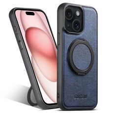 Per iPhone 15 Plus Suteni G3 360 Supporto Rotante MagSafe Custodia Posteriore in Pelle Denim per Telefono (Blu)