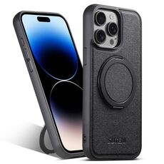 Per iPhone 14 Pro Suteni G3 360 Supporto Rotante MagSafe Denim Custodia Posteriore in Pelle per Telefono (Nero)
