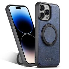 Per iPhone 14 Pro Suteni G3 360 Supporto Rotante MagSafe Custodia Posteriore in Pelle Denim per Telefono (Blu)