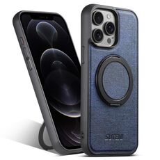Per iPhone 12 Pro Suteni G3 360 Supporto Rotante MagSafe Custodia Posteriore in Pelle Denim per Telefono (Blu)