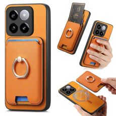 Per Xiaomi 14 5G Retro Cross Leather Ring Vertical Insert Card Bag MagSafe Custodia per telefono (giallo)