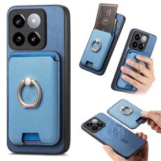 Per Xiaomi 14 5G Retro Cross Leather Ring Vertical Insert Card Bag MagSafe Custodia per telefono (blu)