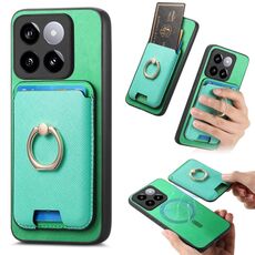 Per Xiaomi 14 5G Retro Cross Leather Ring Vertical Insert Card Bag MagSafe Custodia per telefono (verde)
