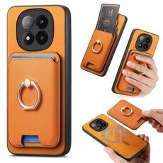 Per Xiaomi 14 Pro 5G Retro Cross Leather Ring Vertical Insert Card Bag MagSafe Custodia per telefono (giallo)