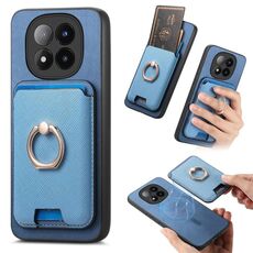 Per Xiaomi 14 Pro 5G Retro Cross Leather Ring Vertical Insert Card Bag MagSafe Custodia per telefono (blu)