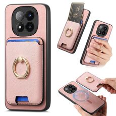 Per Xiaomi 14 Pro 5G Retro Cross Leather Ring Vertical Insert Card Bag MagSafe Custodia per telefono (rosa)