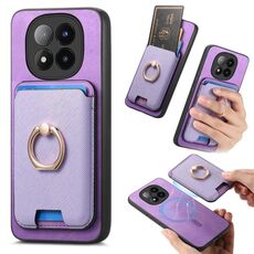 Per Xiaomi 14 Pro 5G Retro Cross Leather Ring Vertical Insert Card Bag MagSafe Custodia per telefono (viola)
