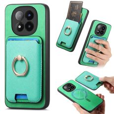 Per Xiaomi 14 Pro 5G Retro Cross Leather Ring Vertical Insert Card Bag MagSafe Custodia per telefono (verde)
