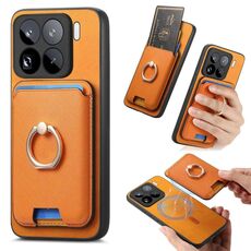 Per Xiaomi 15 Pro Retro Cross Leather Ring Vertical Insert Card Bag MagSafe Custodia per telefono (giallo)